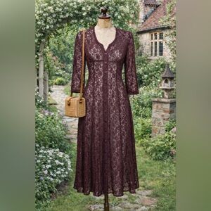 Vintage 1990s My Michelle purple, lace, button up, long sleeve maxi dress